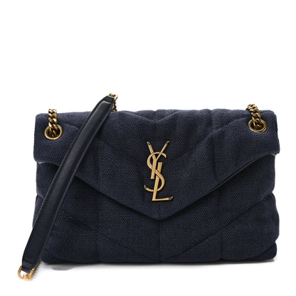 Saint Laurent Canvas Quilted Small Loulou Puffer Monogram Chain Satchel Deep Marine 1 of 9