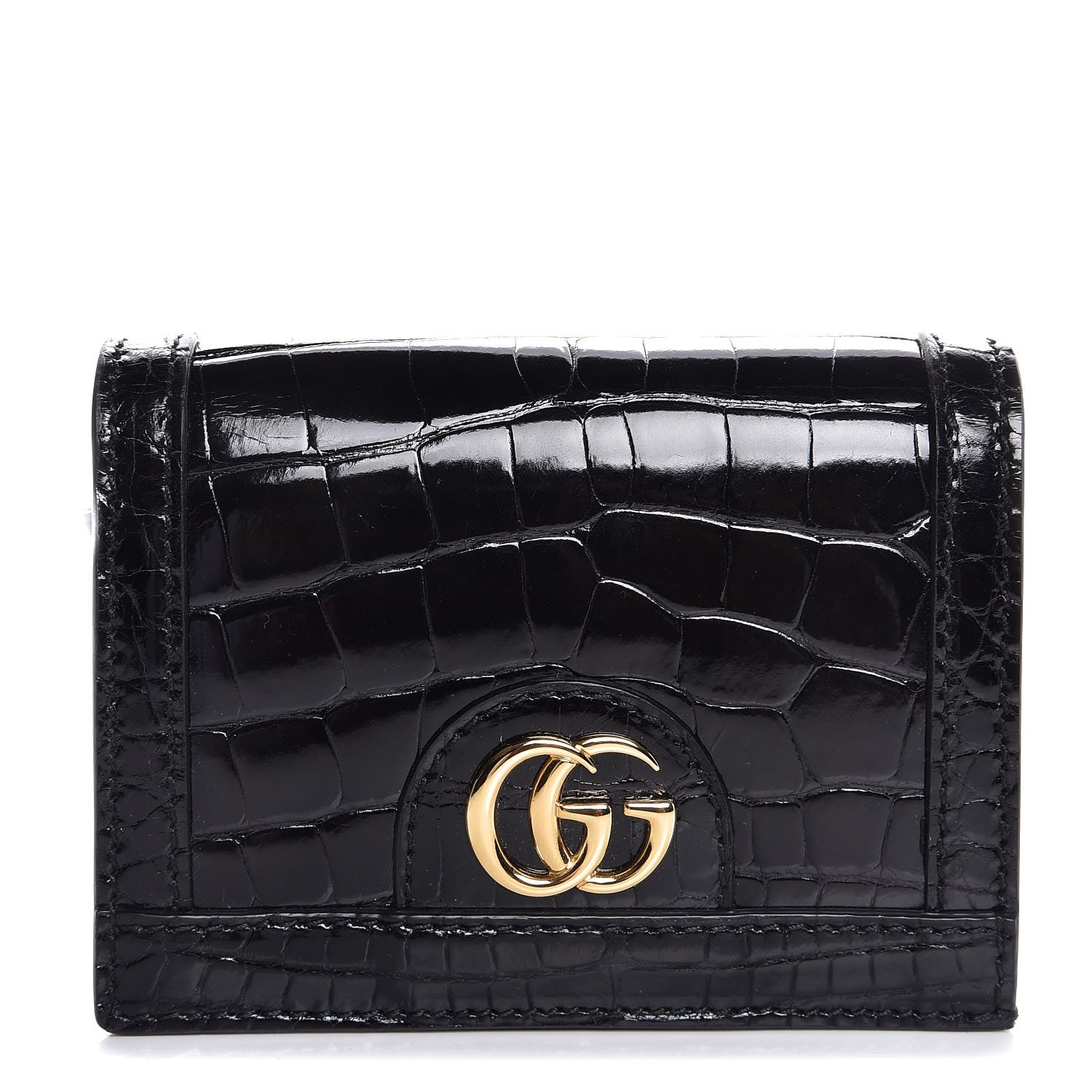 Gucci Crocodile GG Marmont Card Case Black 1 of 7