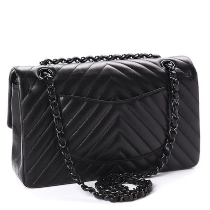 Chanel Lambskin Chevron Quilted Medium Double Flap So Black 4 of 11