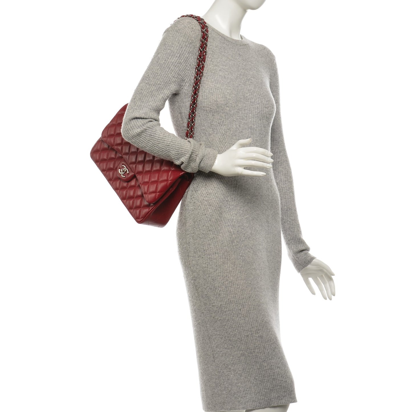 Caviar Quilted Jumbo Double Flap Red