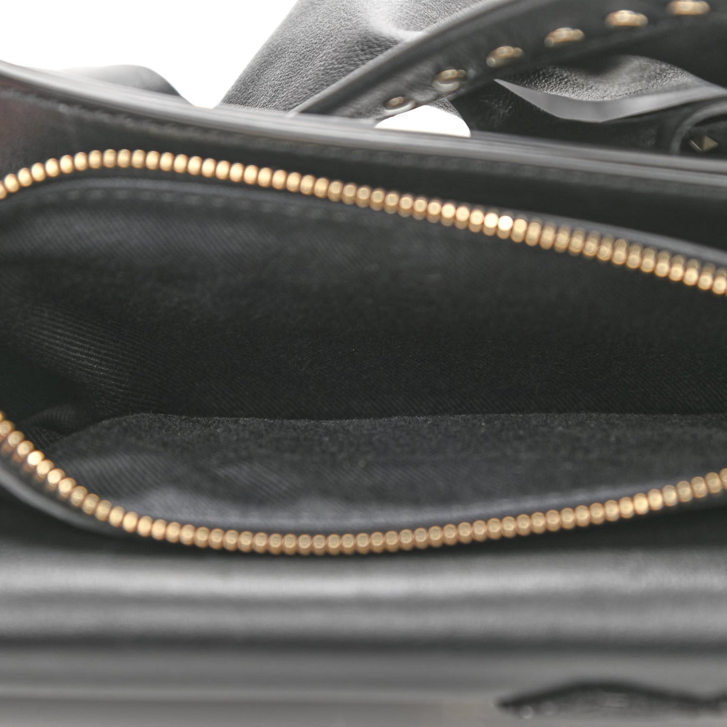 Calfskin Crystal Bead Embellished Mini Rockstud Love Story Ruffle Strap Bag Black