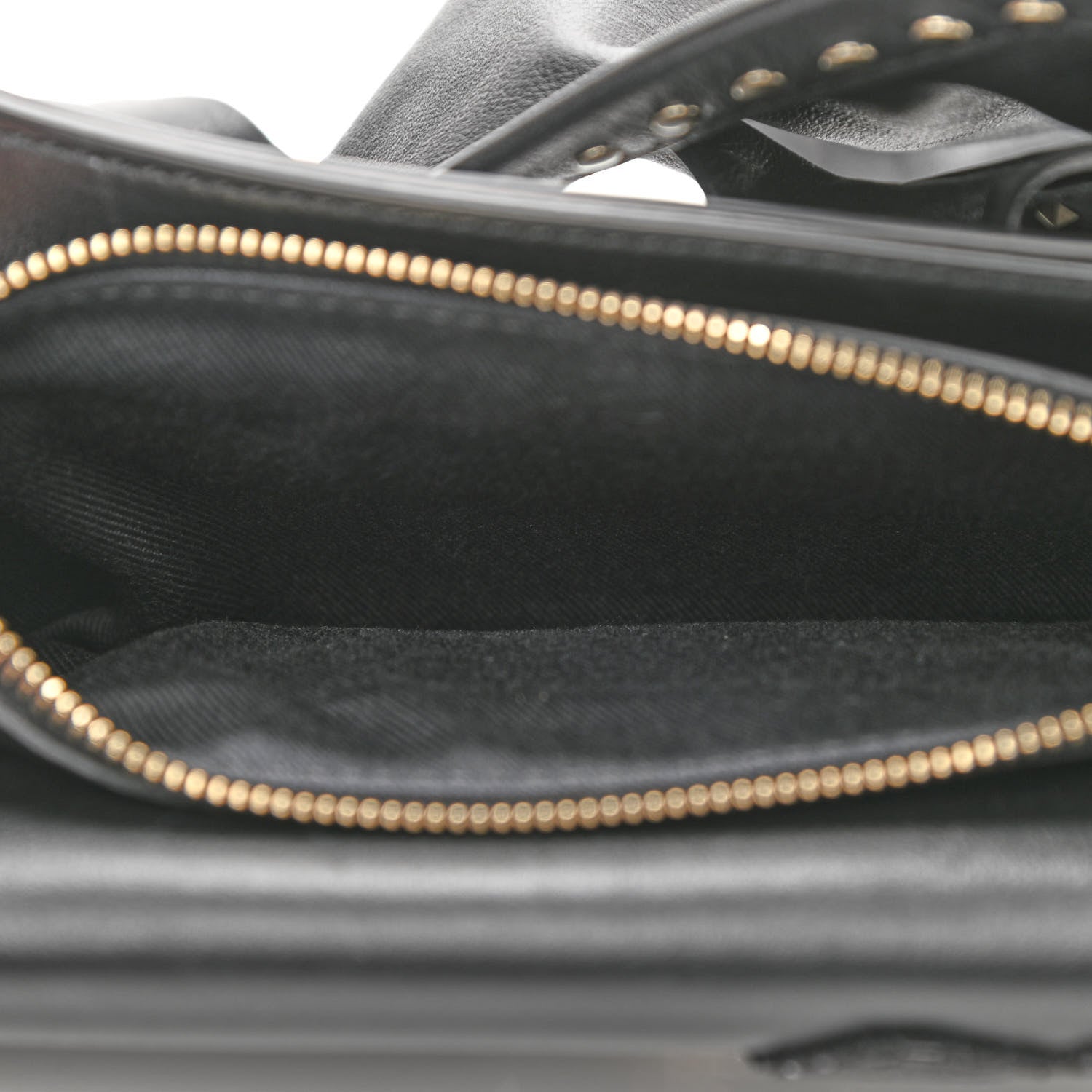 Valentino Garavani Calfskin Crystal Bead Embellished Mini Rockstud Love Story Ruffle Strap Bag Black 8 of 11
