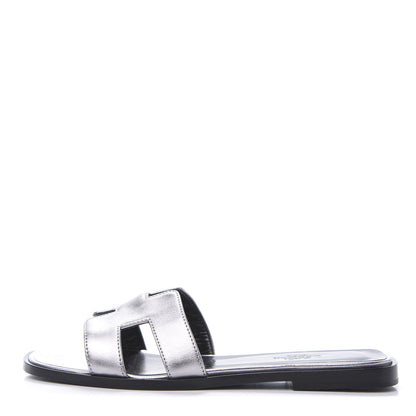 Hermes Metallic Nappa Oran Sandals 36 Argent 1 of 7