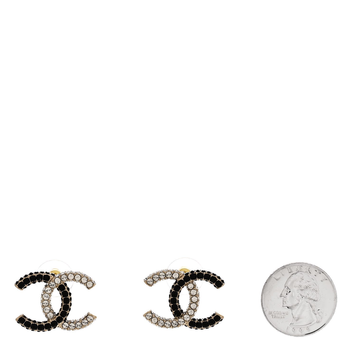 Chanel Crystal CC Earrings Gold Black 2 of 4