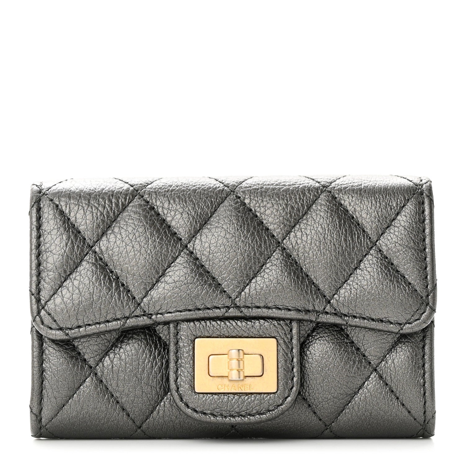 Chanel Metallic Calfskin Quilted Reissue Flap Card Holder Charcoal 1 of 8