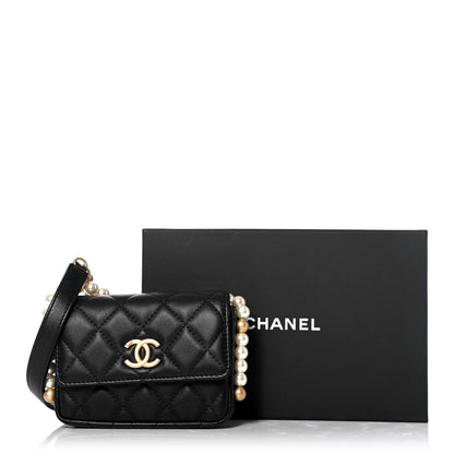 Chanel Calfskin Quilted About Pearls Card Holder Flap With Chain Black 12 of 12