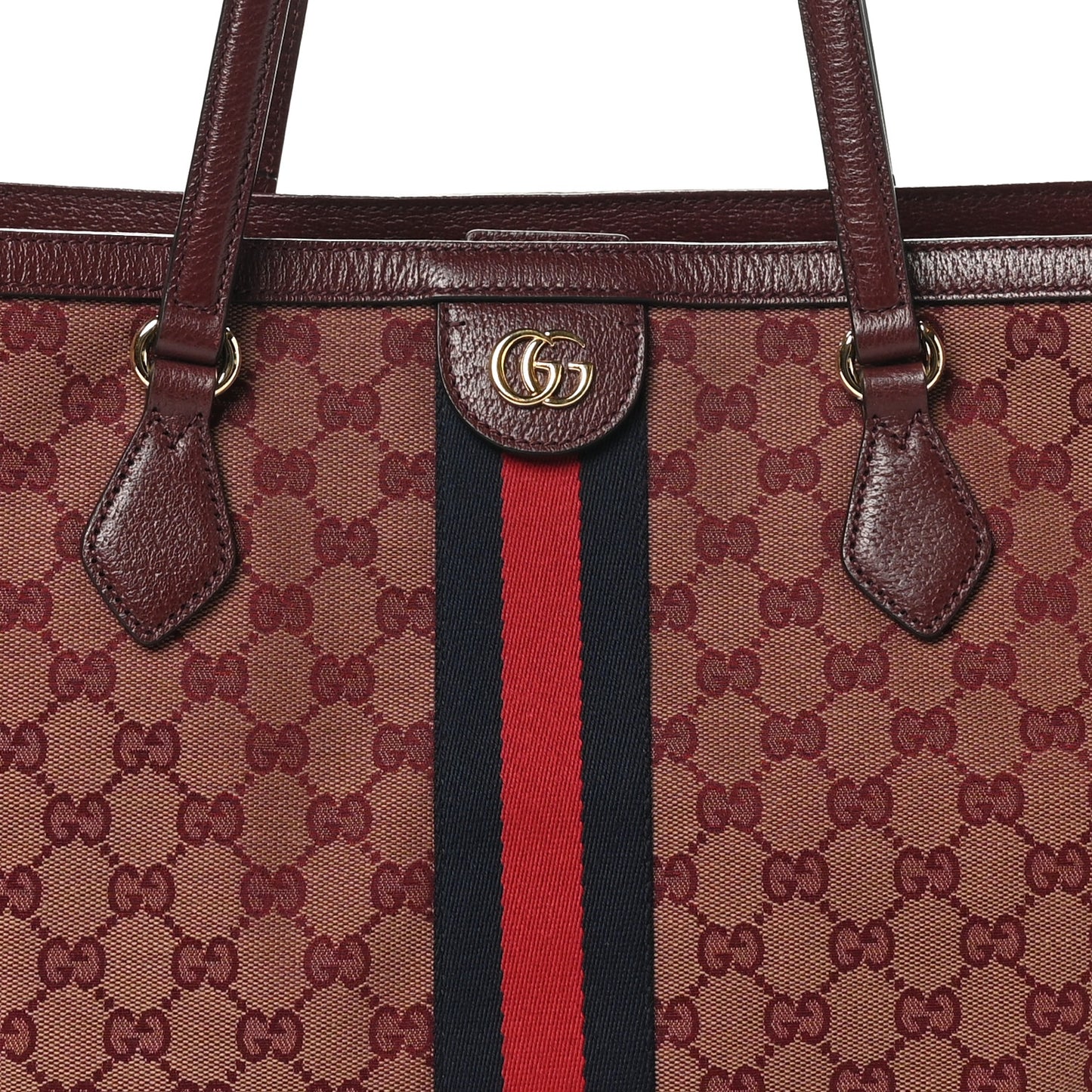 Monogram Textured Dollar Calfskin Web Medium Ophidia Shopping Tote Sahara Rubino Chardonnay