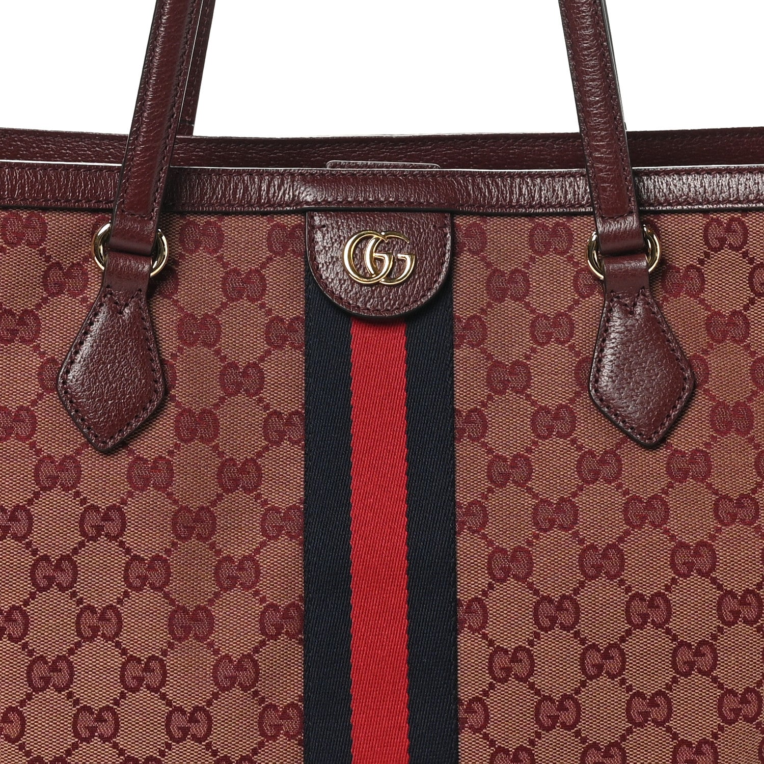 Gucci Monogram Textured Dollar Calfskin Web Medium Ophidia Shopping Tote Sahara Rubino Chardonnay 8 of 10