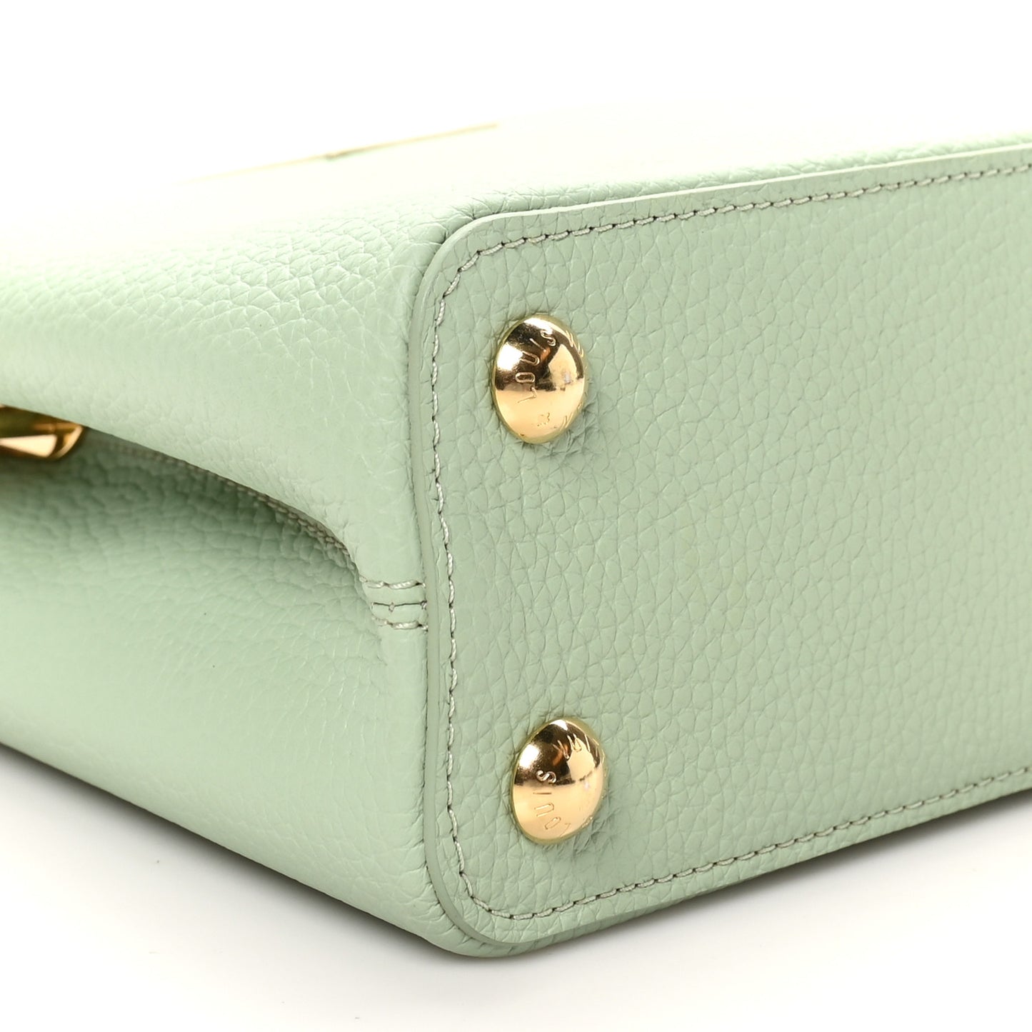 Taurillon Enamel Flower Padlock Chain Capucines BB Jade Green