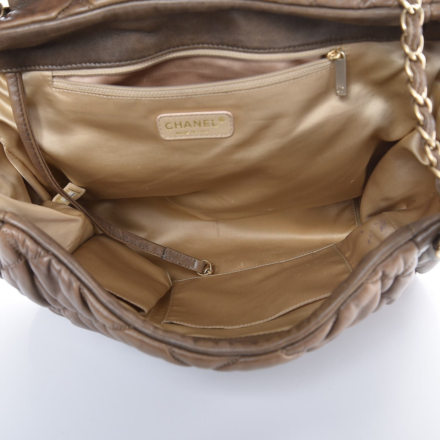 Lambskin Bubble Quilt Flap Bag Dark Beige