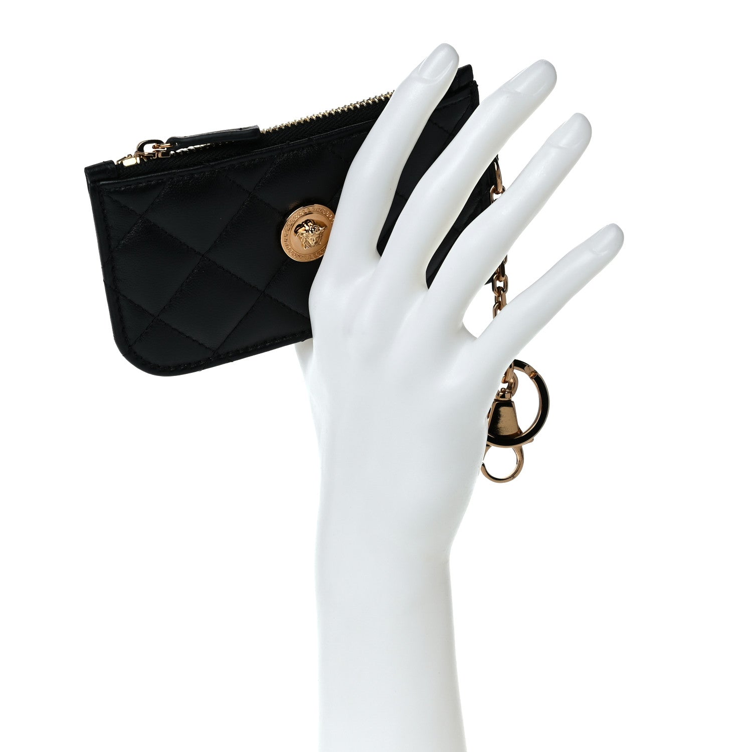 Versace Nappa Quilted Tribute Key Pouch Black 2 of 7