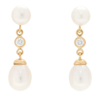 Tiffany 18K Yellow Gold Diamond Cultured Pearl Drop Earrings 1 of 4