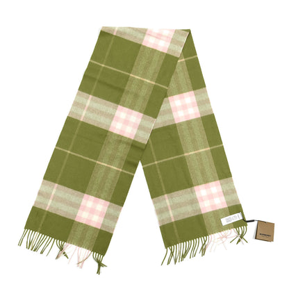Burberry Cashmere Half Mega Check Fringe Scarf Green Tan Pink Cream 2 of 3