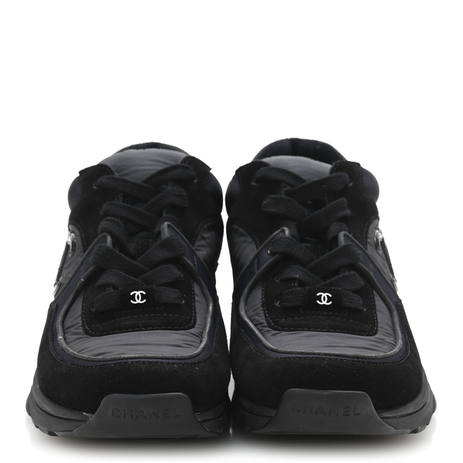 Chanel Fabric Calfskin Suede CC Sneakers 40 Black 3 of 10