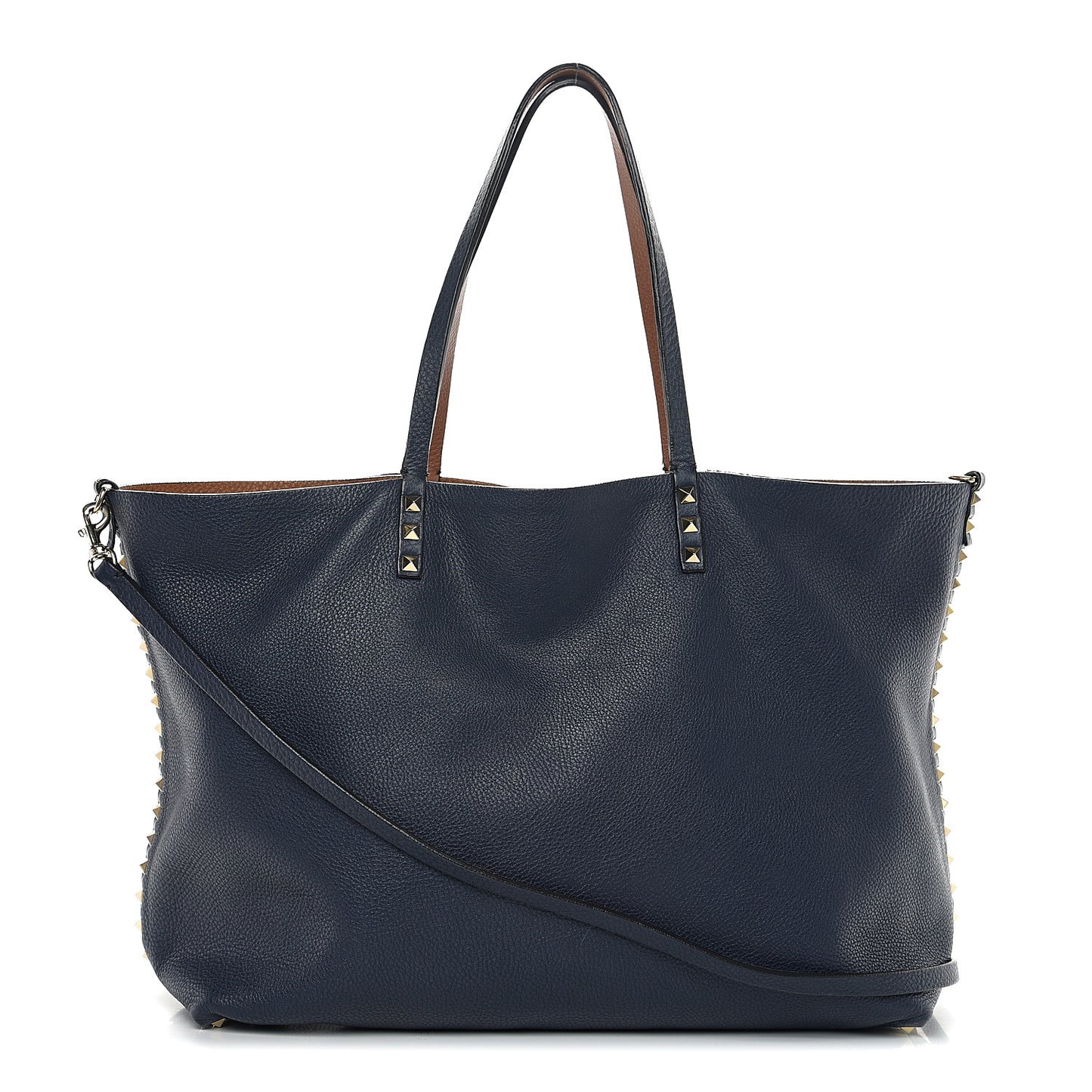 Pebbled Calfskin Large Rockstud Reversible Tote Light Cuir Marine