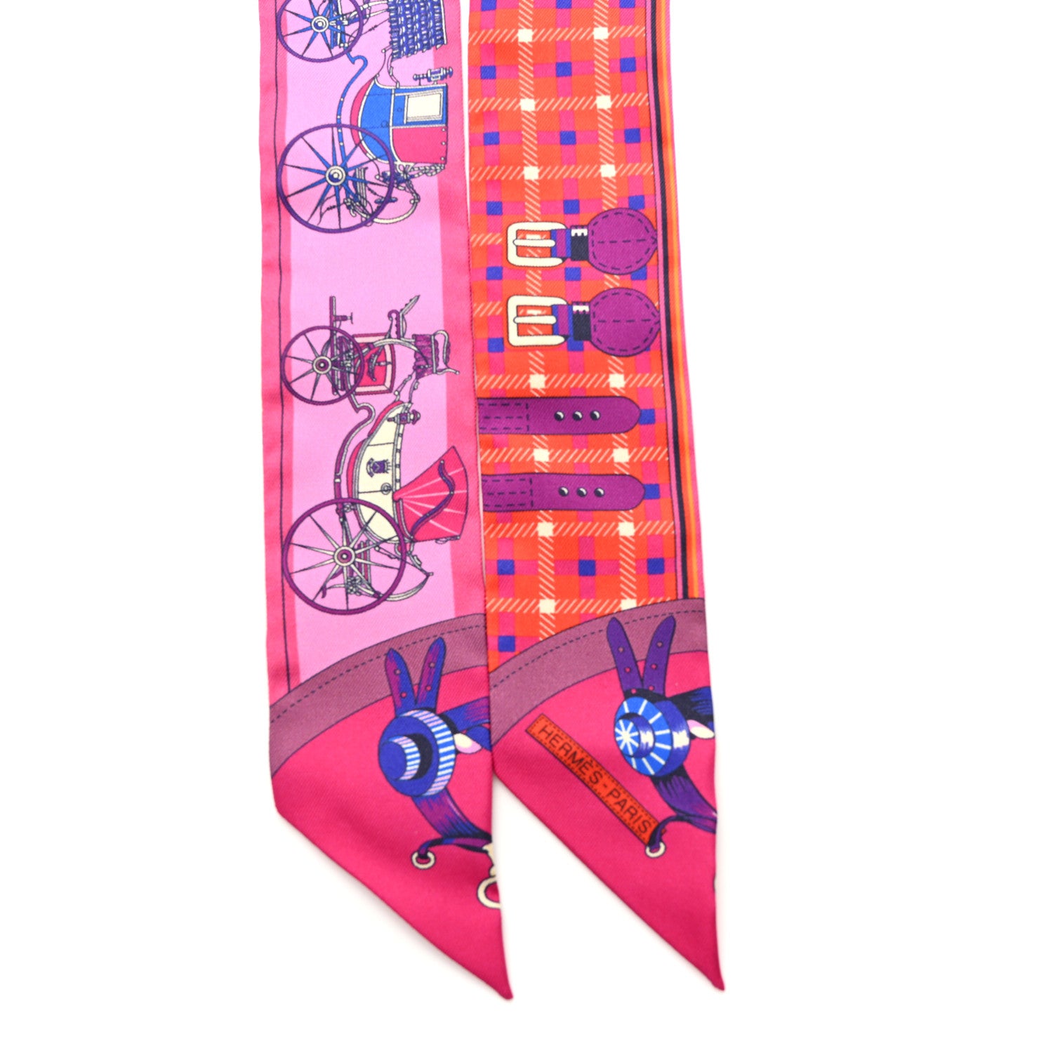 Hermes Silk Voitures Nouvelles Twilly Rouge Rose Fuchsia 2 of 4