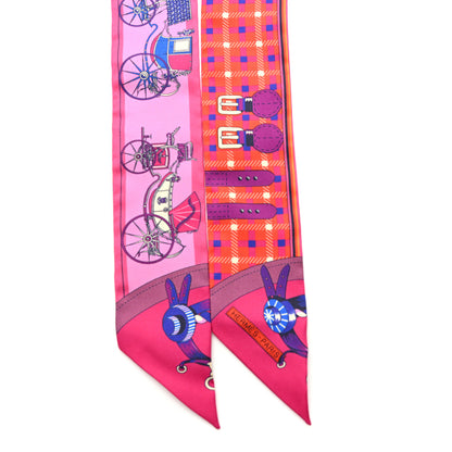 Hermes Silk Voitures Nouvelles Twilly Rouge Rose Fuchsia 2 of 4