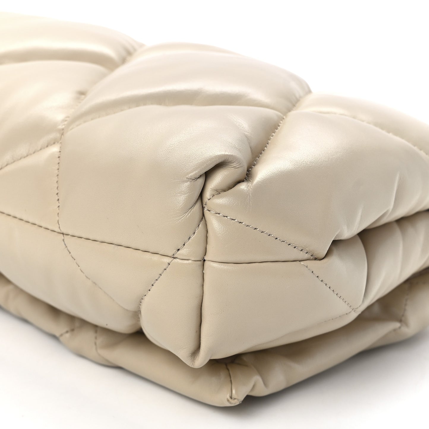 Nappa Calfskin Quilted Touch B Puffy Clutch Light Beige