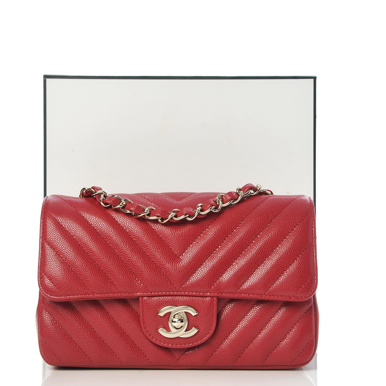 Chanel Caviar Chevron Quilted Mini Rectangular Flap Dark Red 8 of 8
