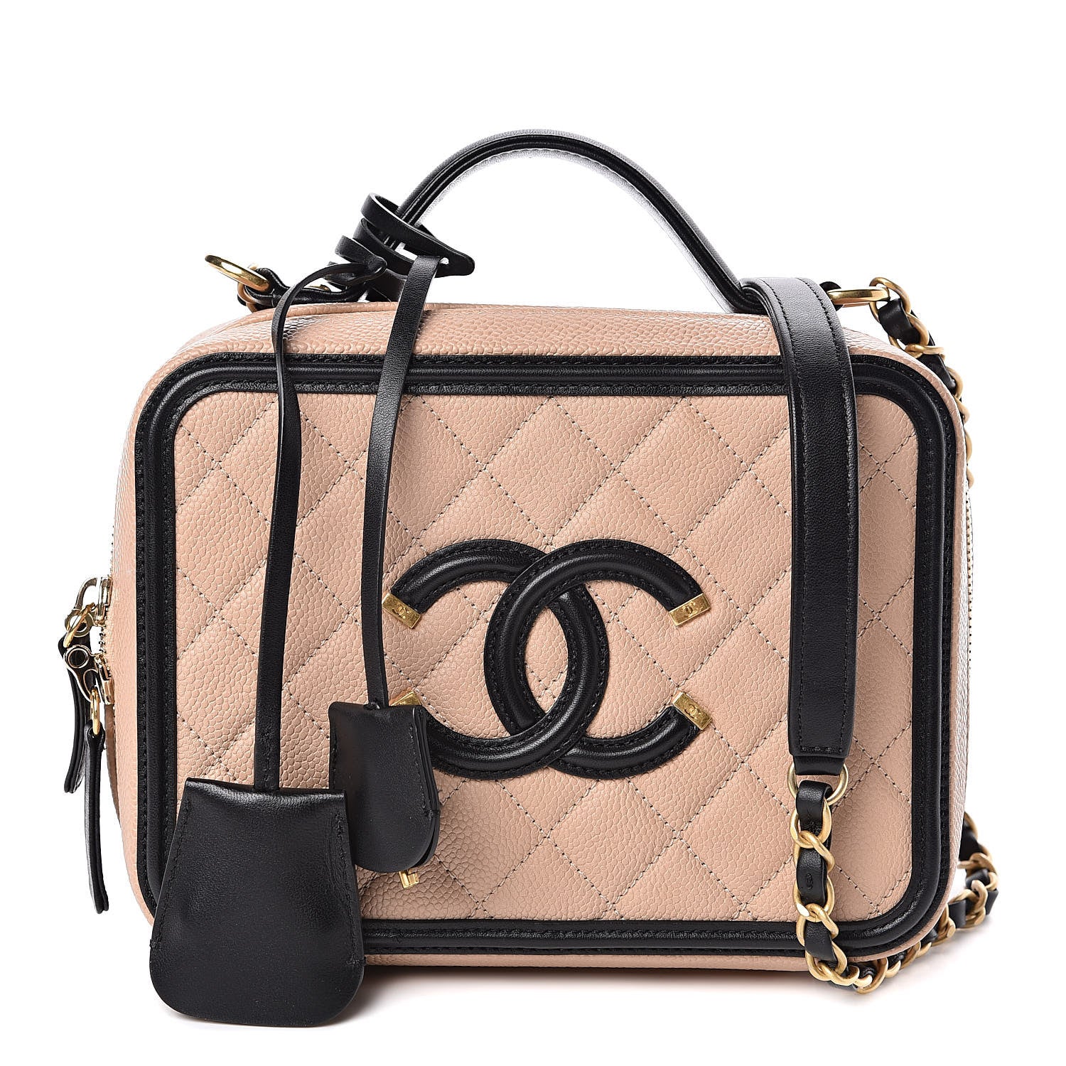 Chanel Caviar Quilted Medium CC Filigree Vanity Case Beige Black 1 of 11