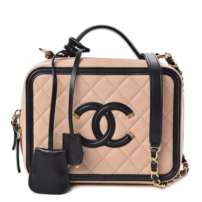 Chanel Caviar Quilted Medium CC Filigree Vanity Case Beige Black 1 of 11