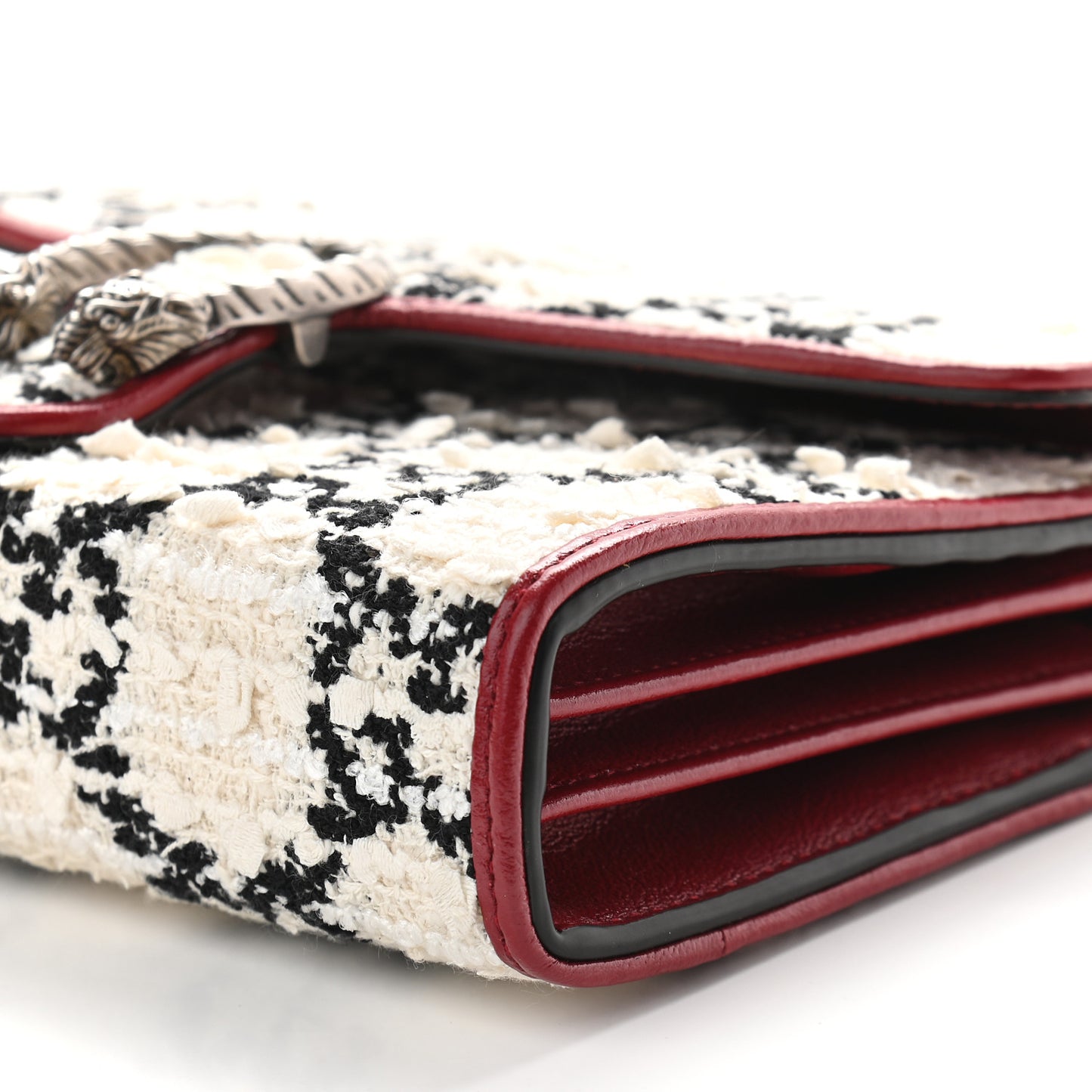 Tweed GG Monogram Mini Dionysus Chain Wallet White Black Romantic Cherry