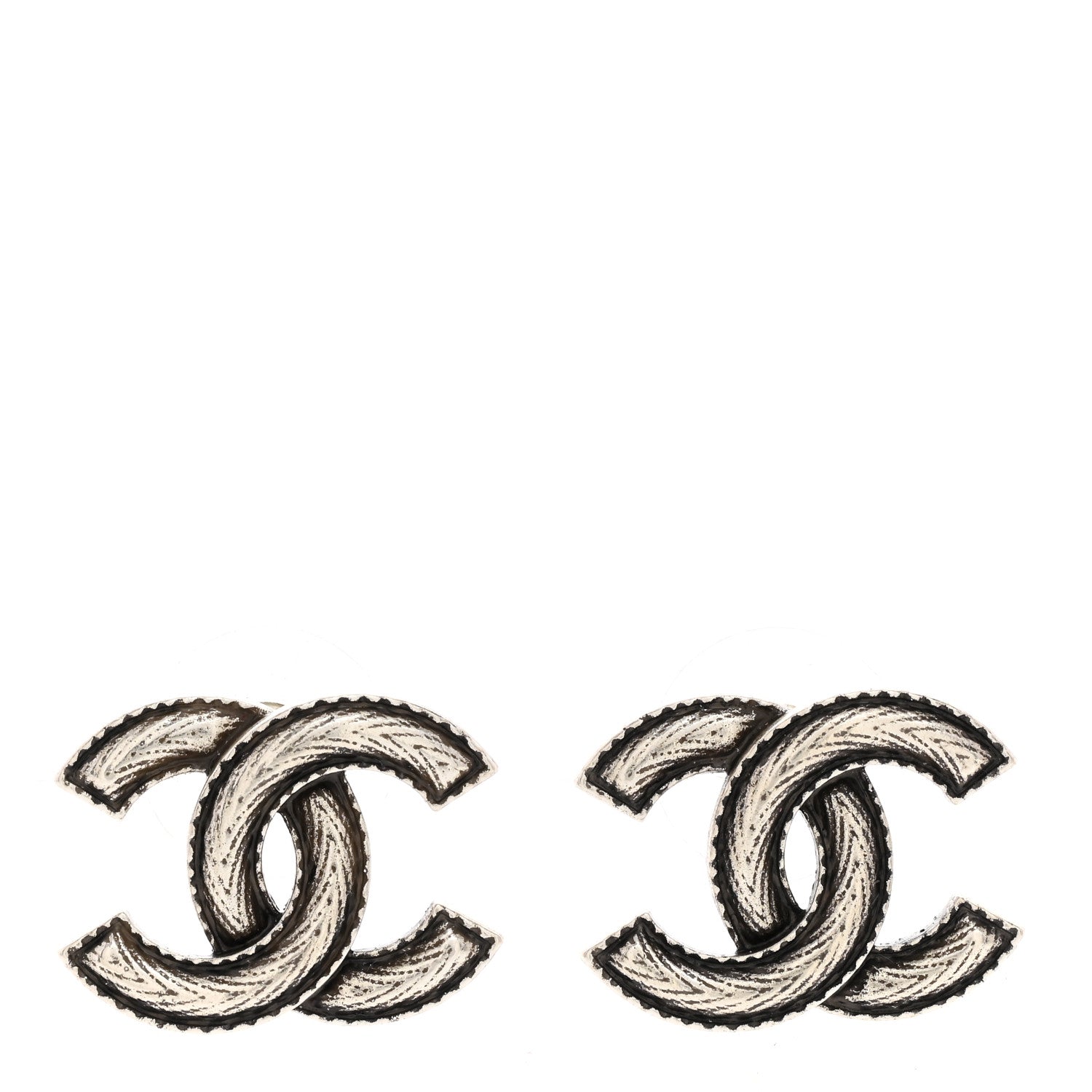 Chanel Textured CC Earrings Silver 1 of 5