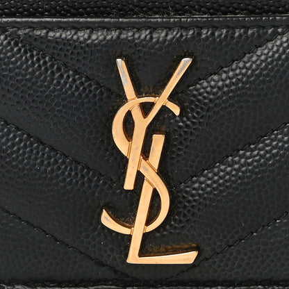 Saint Laurent Grain De Poudre Matelasse Chevron Monogram Credit Card Case Black 7 of 11