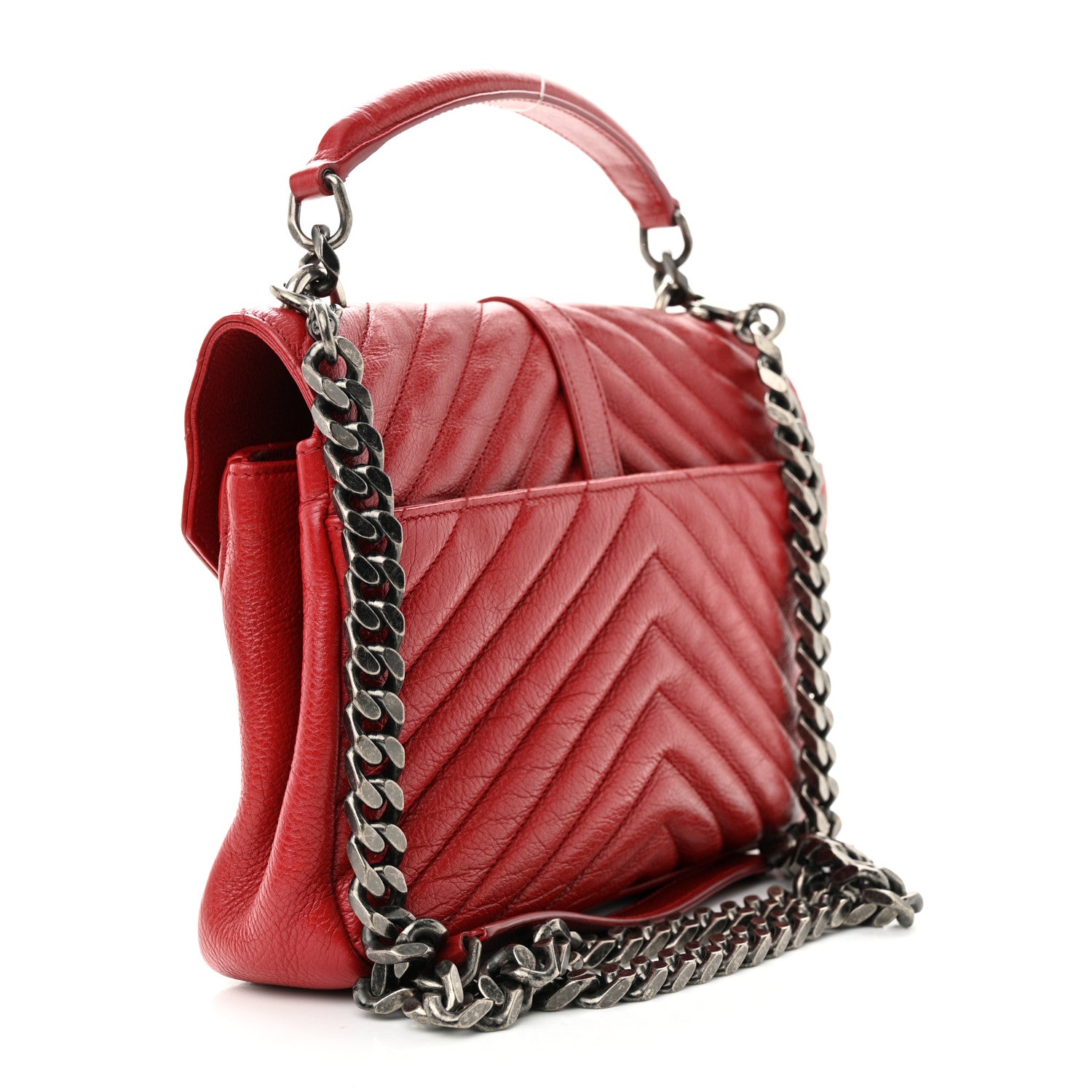 Saint Laurent Sheepskin Matelasse Chevron Monogram Medium College Bag Rouge 3 of 12