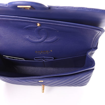Chanel Lambskin Chevron Quilted Medium Double Flap Blue 3 of 7