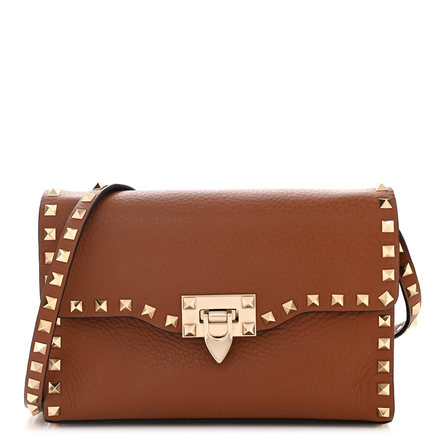 Valentino Garavani Pebbled Calfskin Medium Rockstud Flip Lock Crossbody Bag Brown 1 of 9