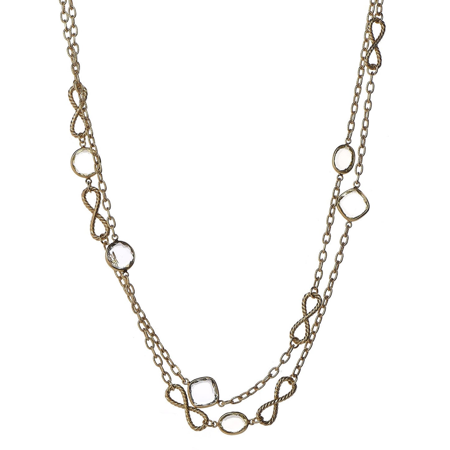 18K Yellow Gold Blue Topaz Prasiolite Infinity Station Necklace