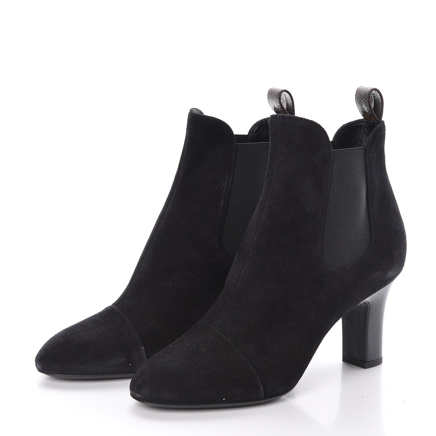 Louis Vuitton Suede Monogram Uniformes Cap Toe Chelsea 75mm Ankle Boots 38.5 Black 3 of 11