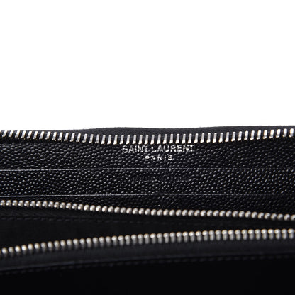 Saint Laurent Grain De Poudre Matelasse Chevron Monogram Zip Around Wallet Black 6 of 8