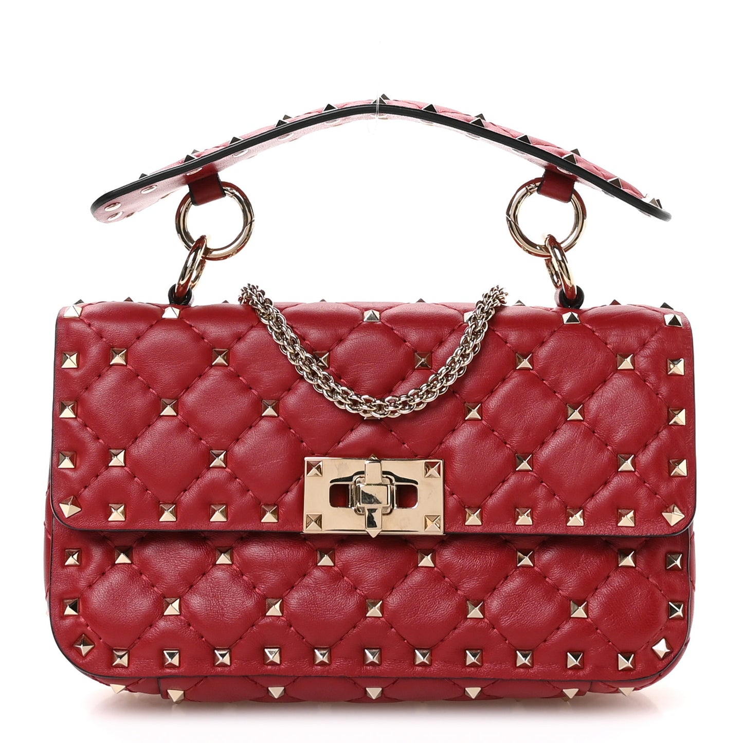 Lambskin Small Rockstud Spike Shoulder Bag Red