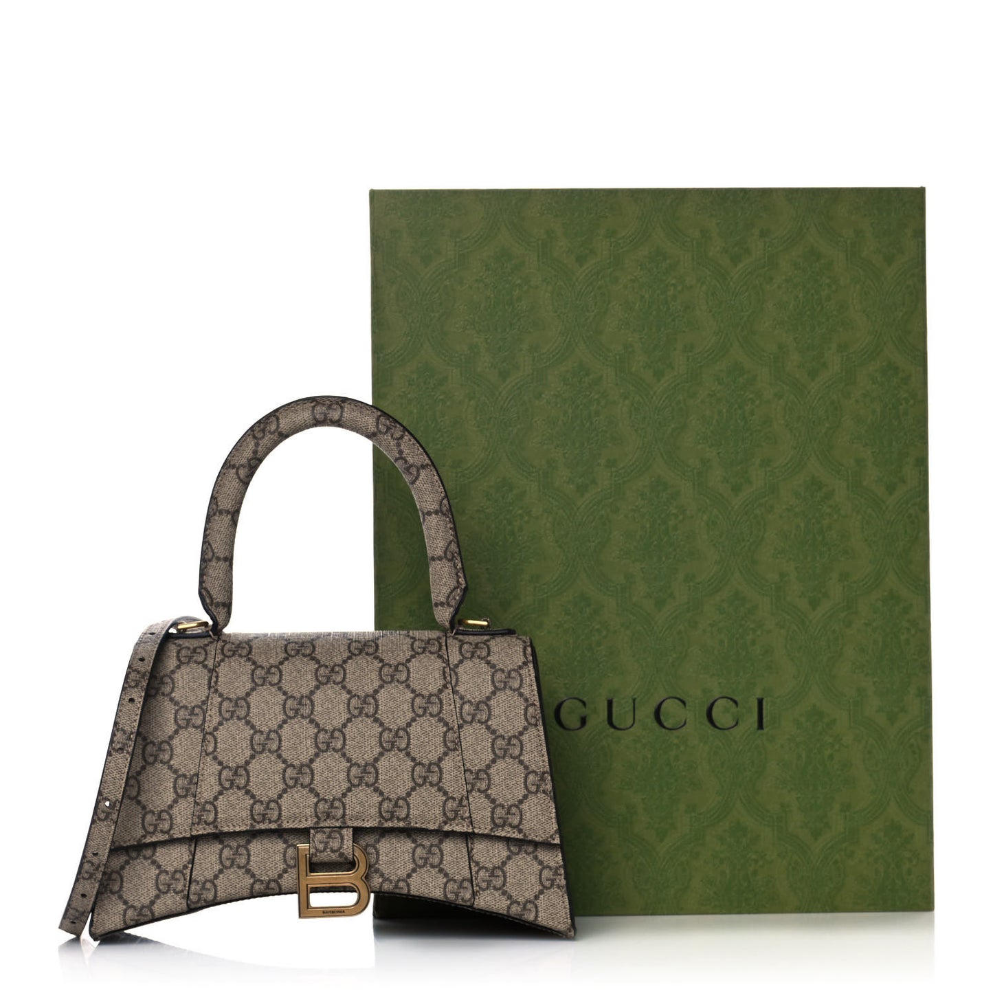 X GUCCI GG Supreme Monogram Small Hourglass Top Handle Bag Beige Ebony