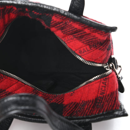 Balenciaga Wool Cuir Arena Plaid Diagonal Allover Logo Matelasse XS Bazar Shopper Tote Red Black 5 of 9