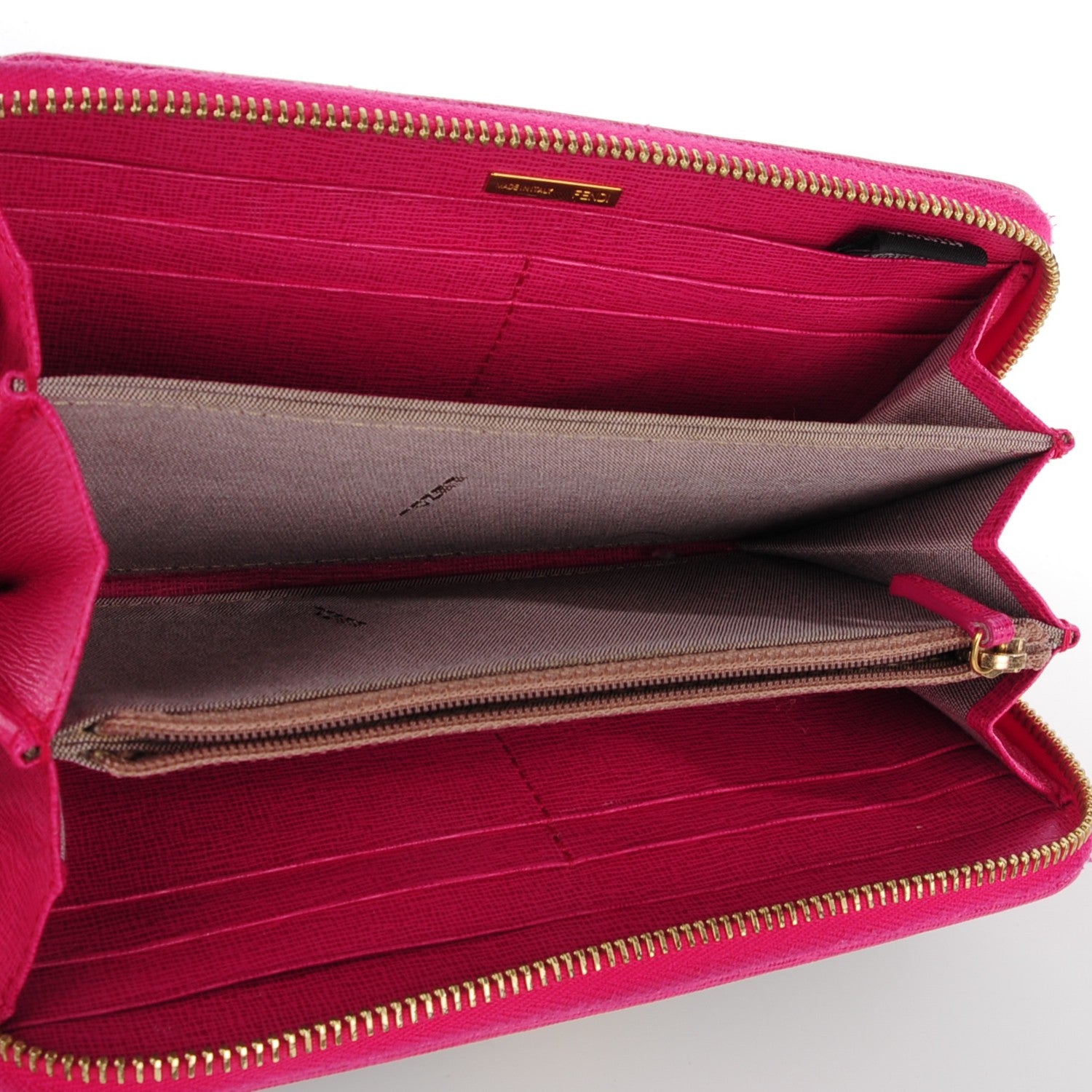 Fendi Zucca Spalmati Vitello Elite Zip Around Wallet Tobacco Ciclamino 5 of 9