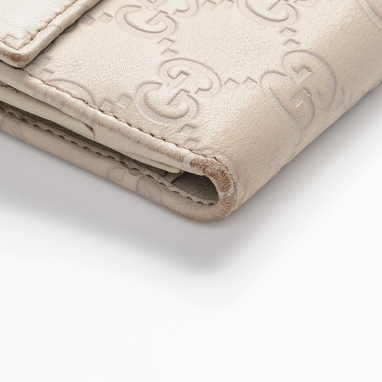 Guccissima Margaux Calfskin Metal Bar Continental Flap Wallet Mystic White