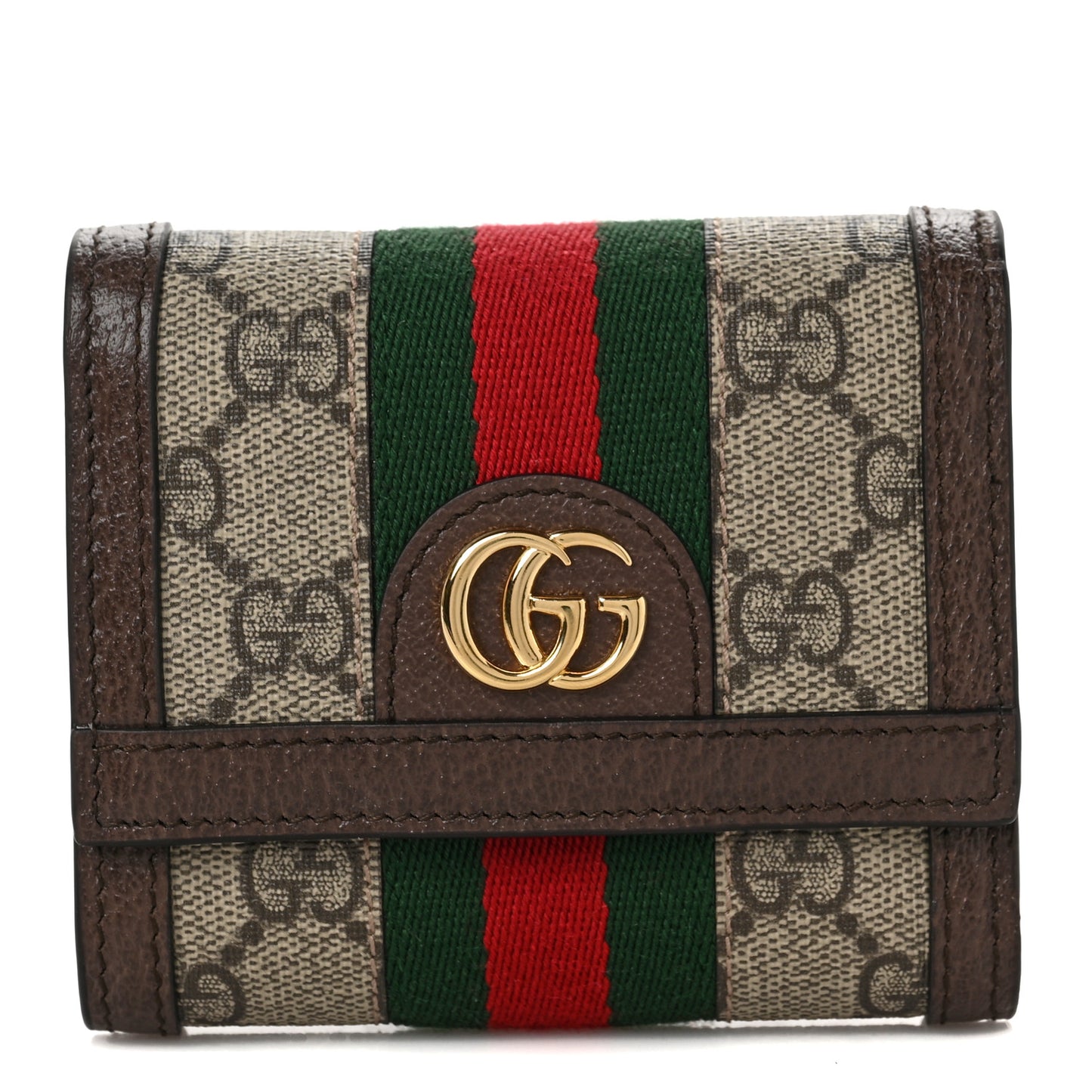 GG Supreme Monogram Web Ophidia French Flap Wallet Beige New Acero