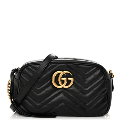 Gucci Calfskin Matelasse Small GG Marmont Chain Shoulder Bag Black 1 of 11