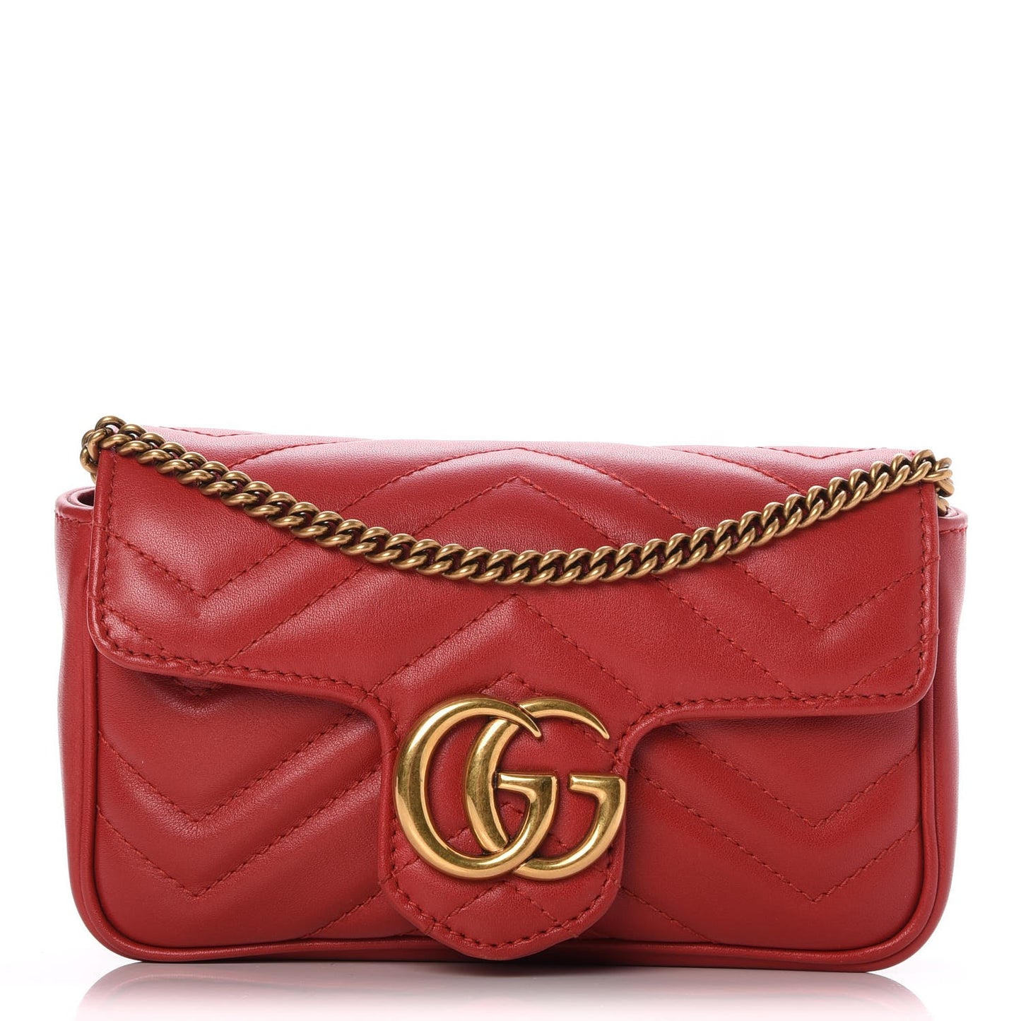 Calfskin Matelasse Super Mini GG Marmont Shoulder Bag Hibiscus Red