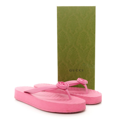 Gucci Rubber Chevron Womens GG Thong Sandals 41 Pink Tropical Flower 19 of 20