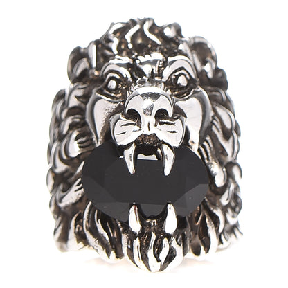 Gucci Metal Crystal Lion Head Ring Black Aged Silver 1 of 7