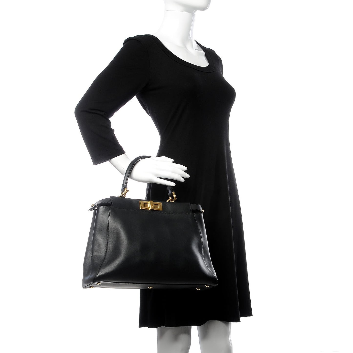 Vitello Morgan Shiny Nappa Medium Peekaboo Iconic Satchel Black