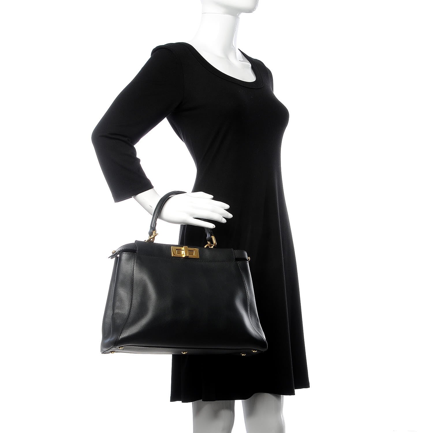 Fendi Vitello Morgan Shiny Nappa Medium Peekaboo Iconic Satchel Black 2 of 12