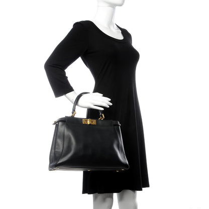 Fendi Vitello Morgan Shiny Nappa Medium Peekaboo Iconic Satchel Black 2 of 12