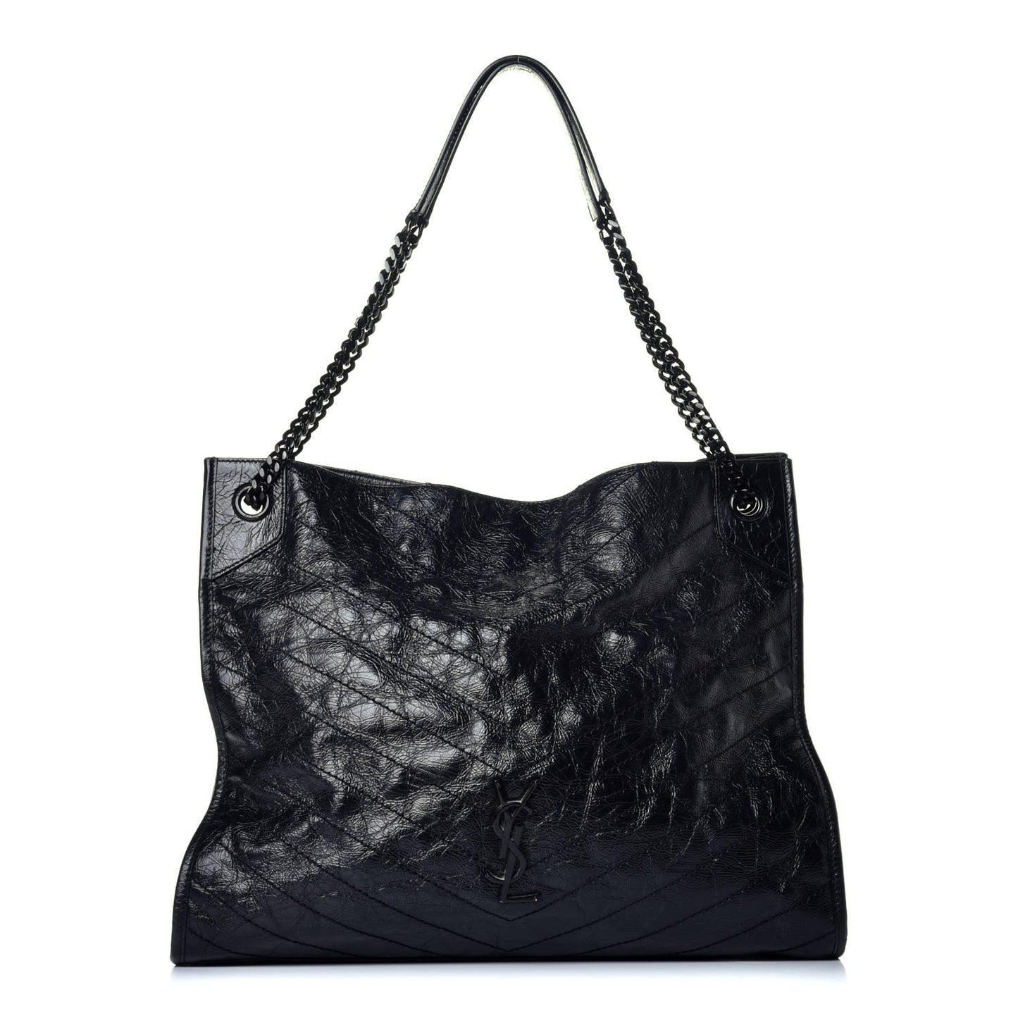Crinkled Calfskin Matelasse Monogram Large Niki Shopper Tote Black