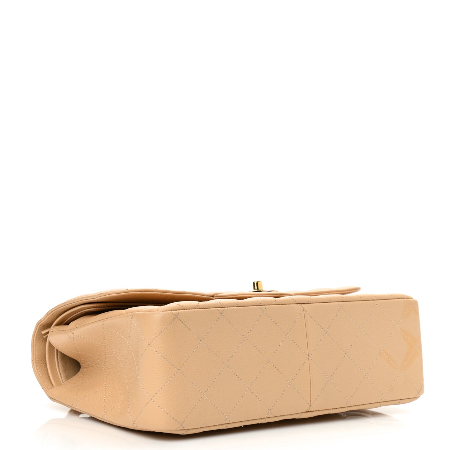 Caviar Quilted Jumbo Double Flap Beige