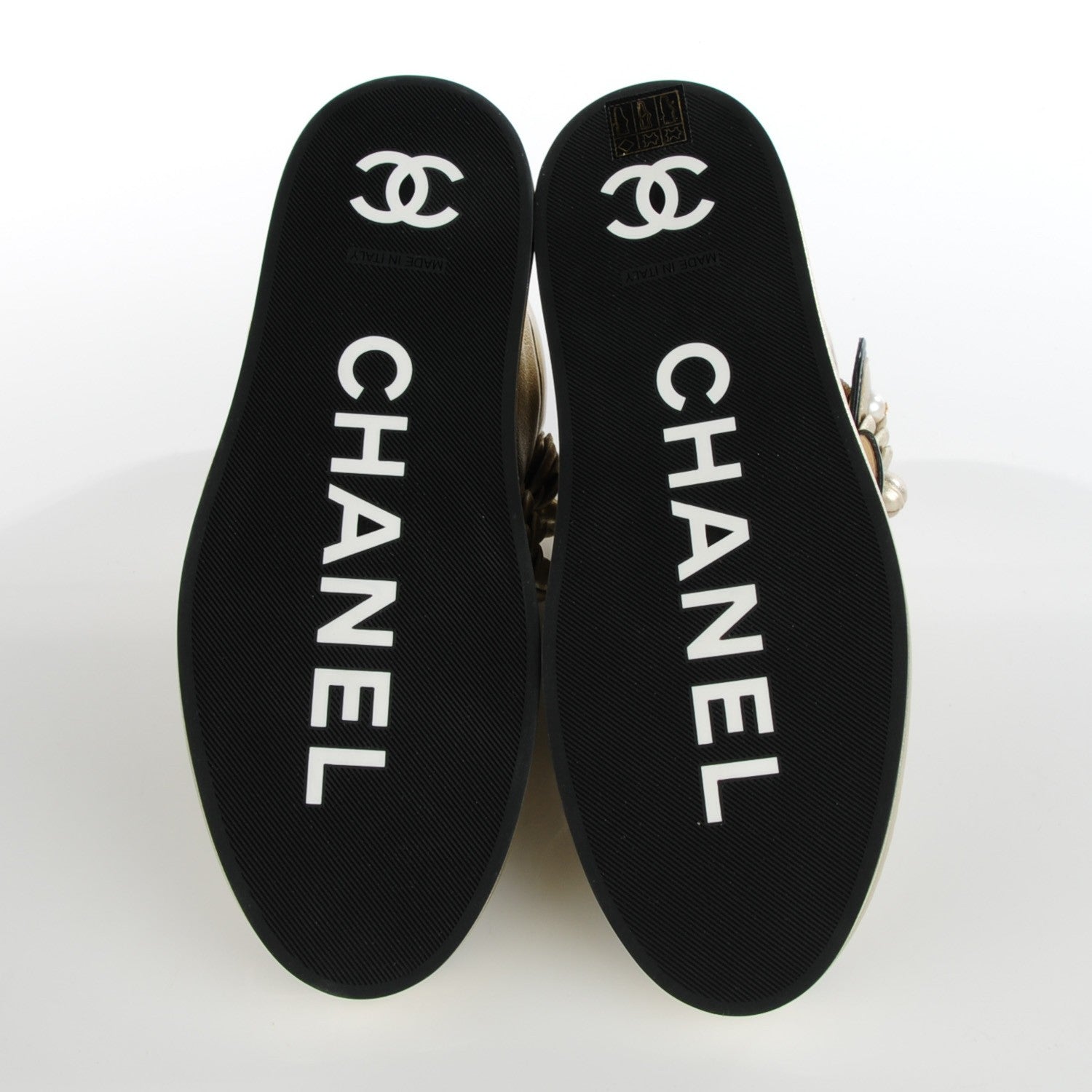 Chanel Metallic Lambskin Camellia High Top Sneakers 38 Gold 5 of 9